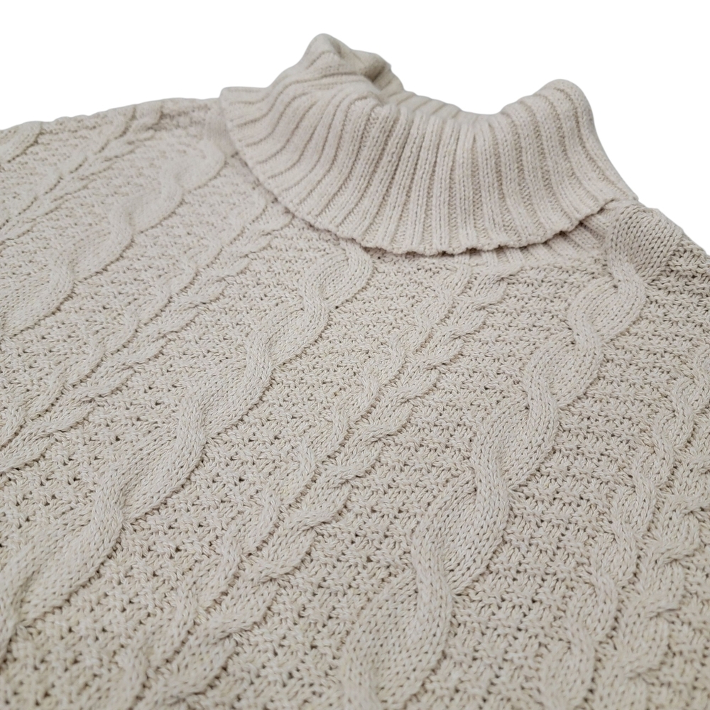 Parkhurst Emily Eco Cotton Turtleneck Cream Chunky Cable-Knit Sweater Womens XL - Picture 10 of 17
